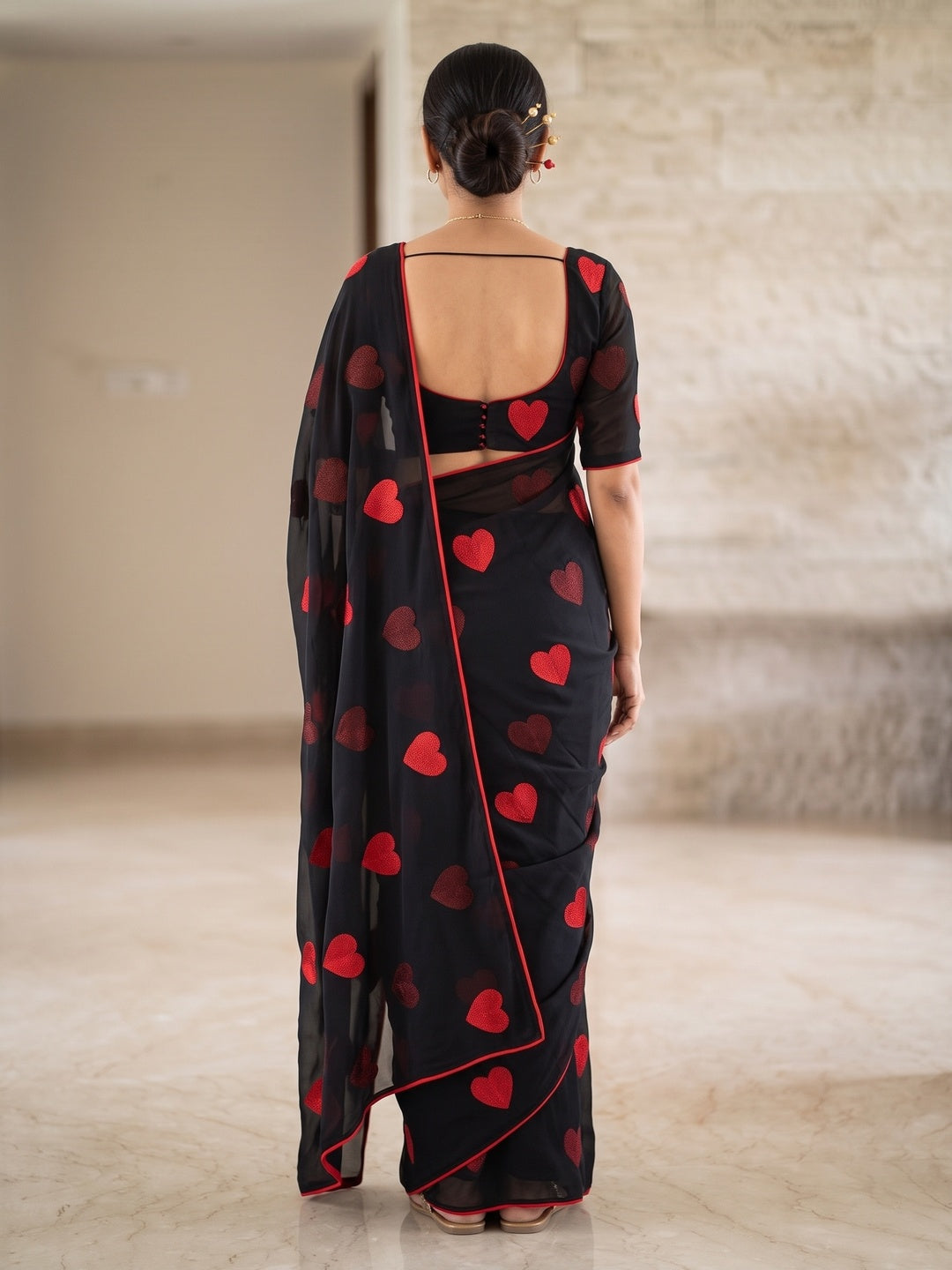 Peachmode Black Georgette Saree - Image 5