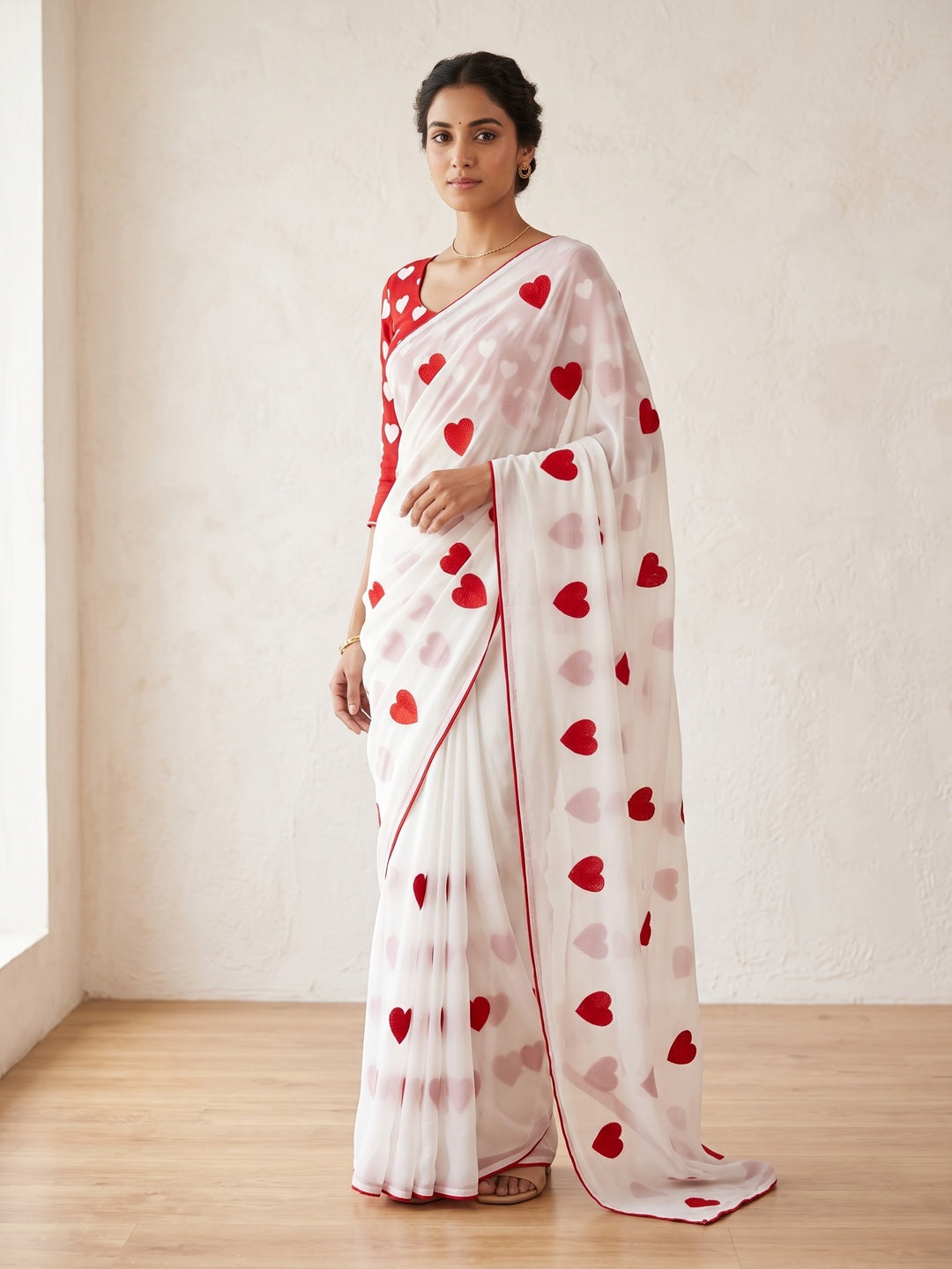 Peachmode White Georgette Saree - Image 1