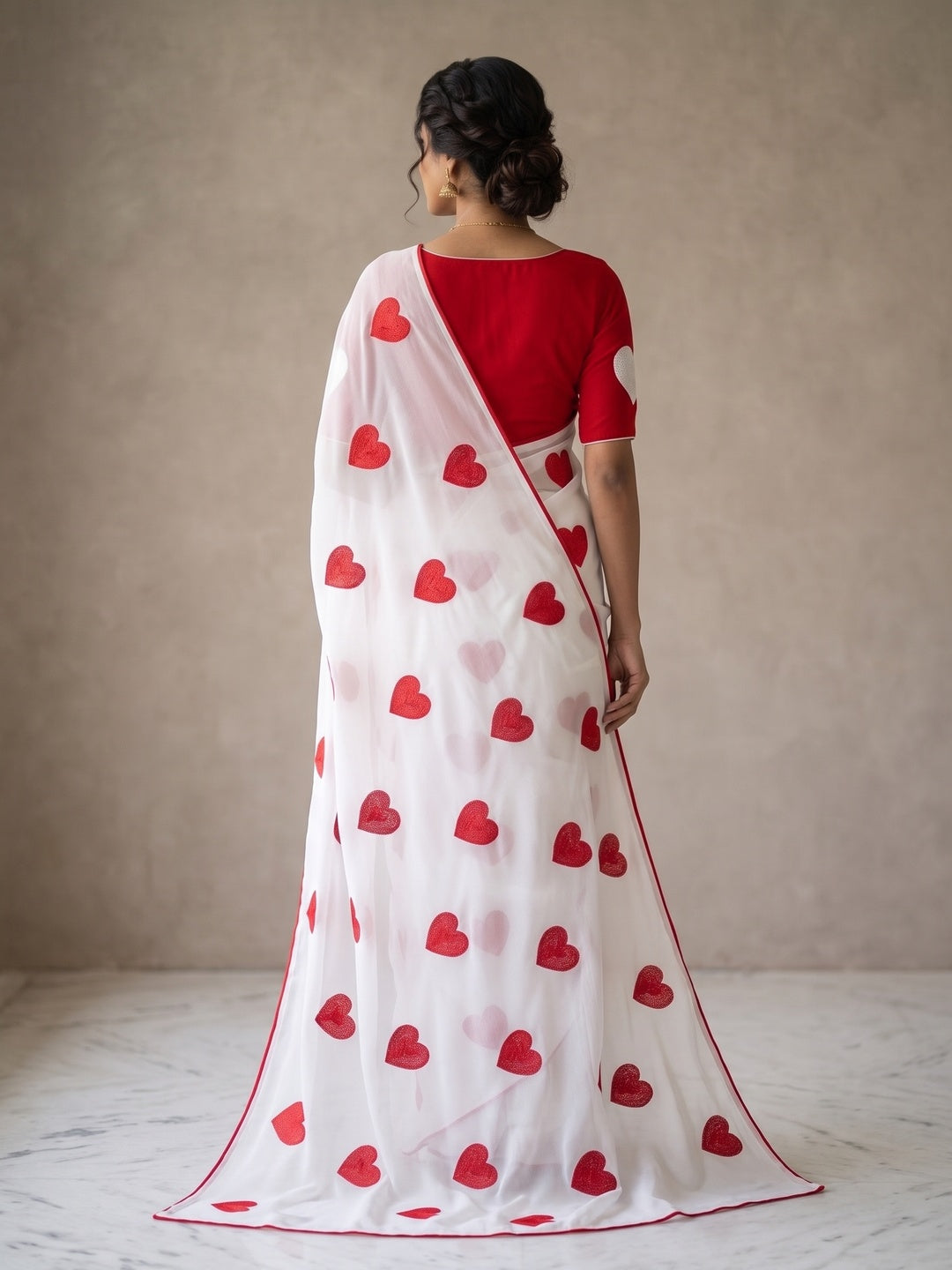 Peachmode White Georgette Saree - Image 5
