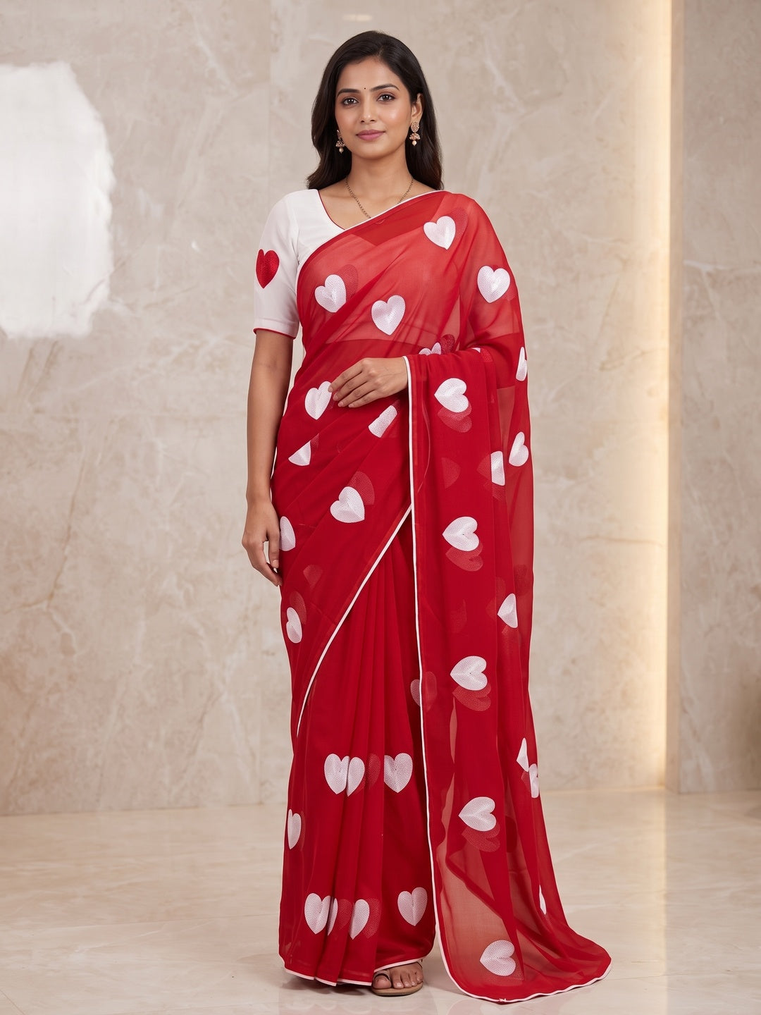 Peachmode Red Georgette Saree - Image 2