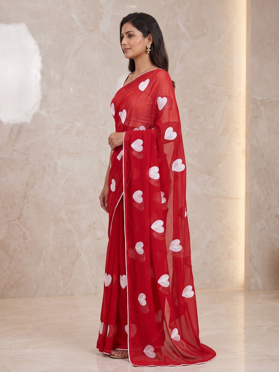 Peachmode Red Georgette Saree - Image 3