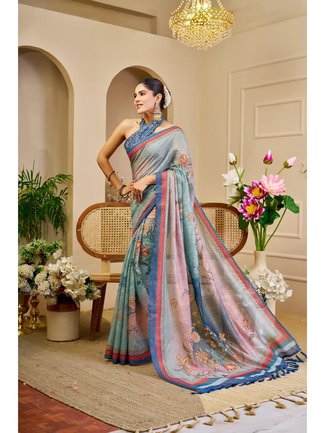 Peachmode Blue Pure Cotton Saree - Image 2