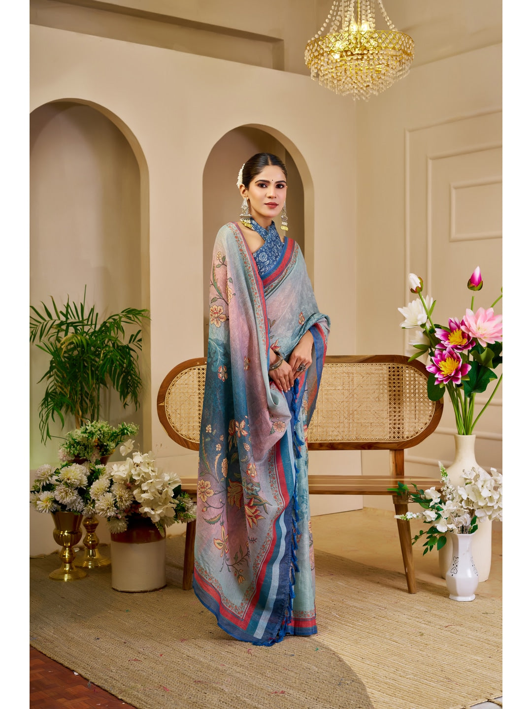 Peachmode Blue Pure Cotton Saree - Image 3