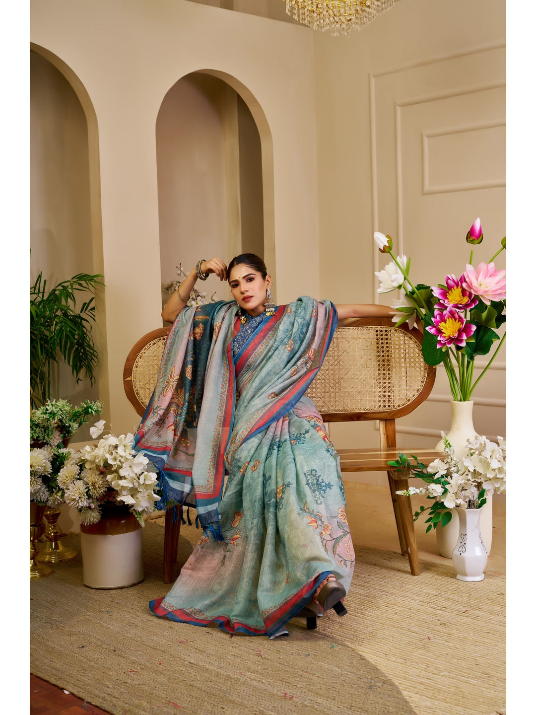Peachmode Blue Pure Cotton Saree - Image 4
