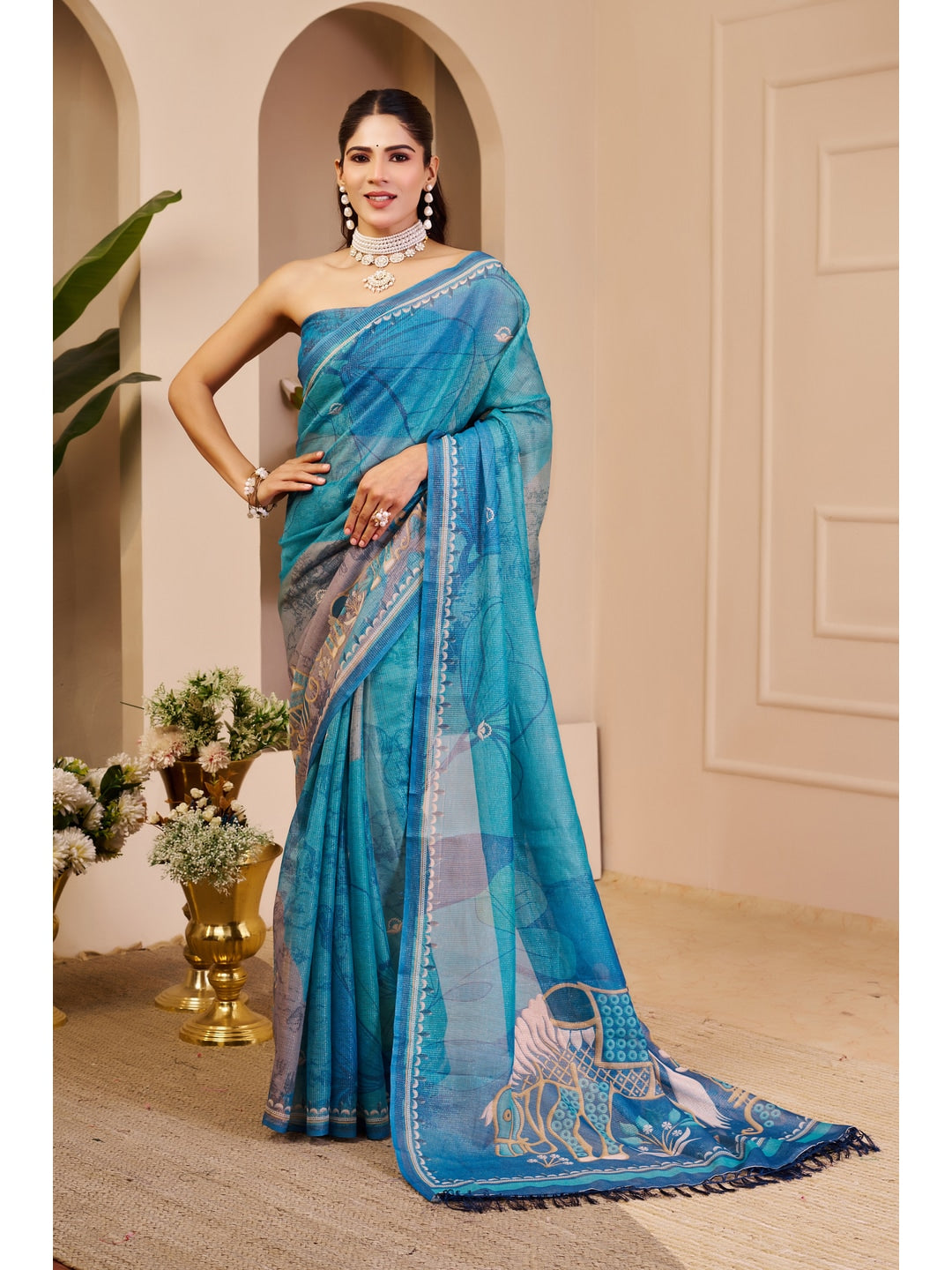 Peachmode Blue Pure Cotton Saree - Image 1