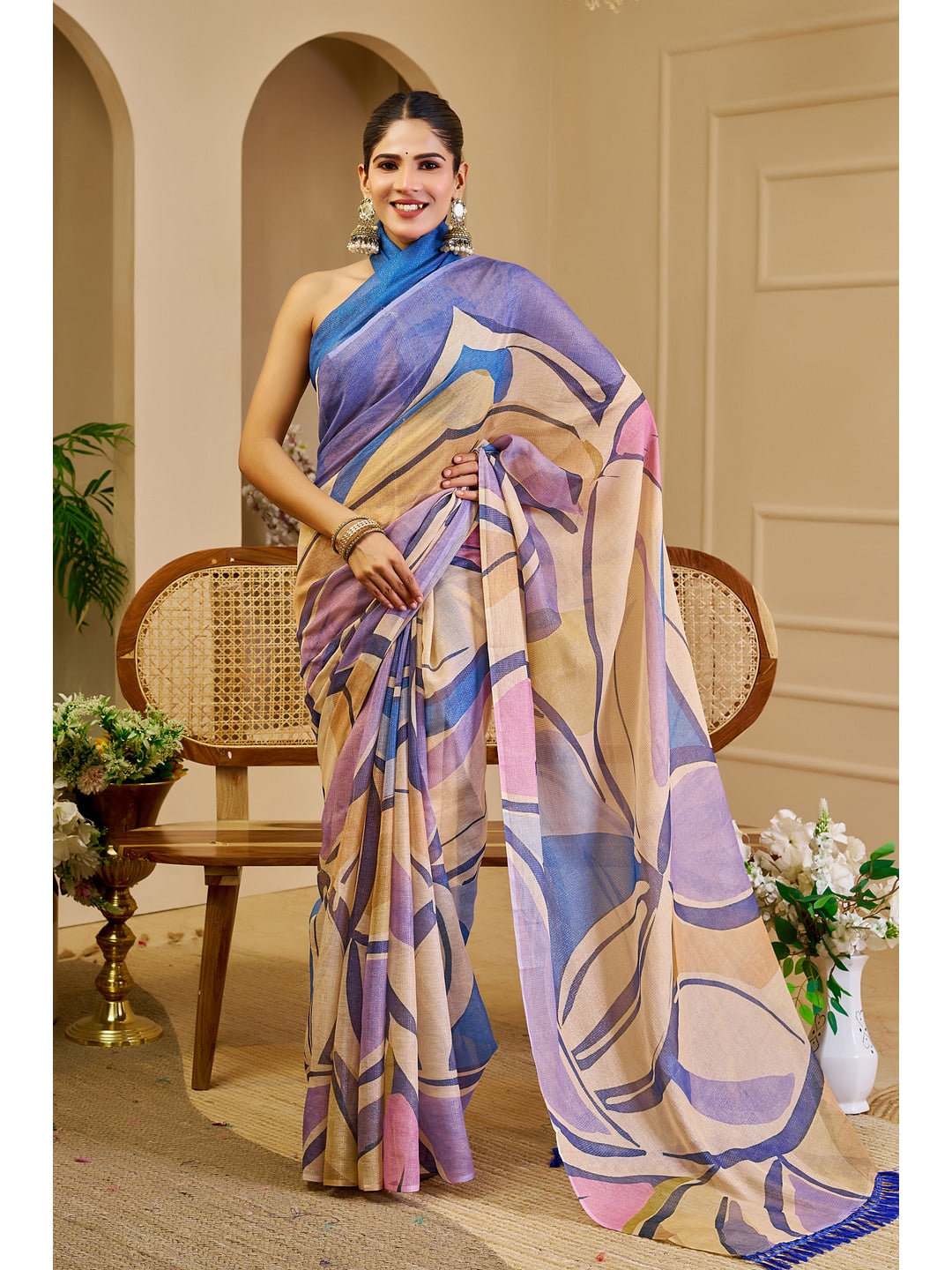 Peachmode Purple Pure Cotton Saree - Image 1