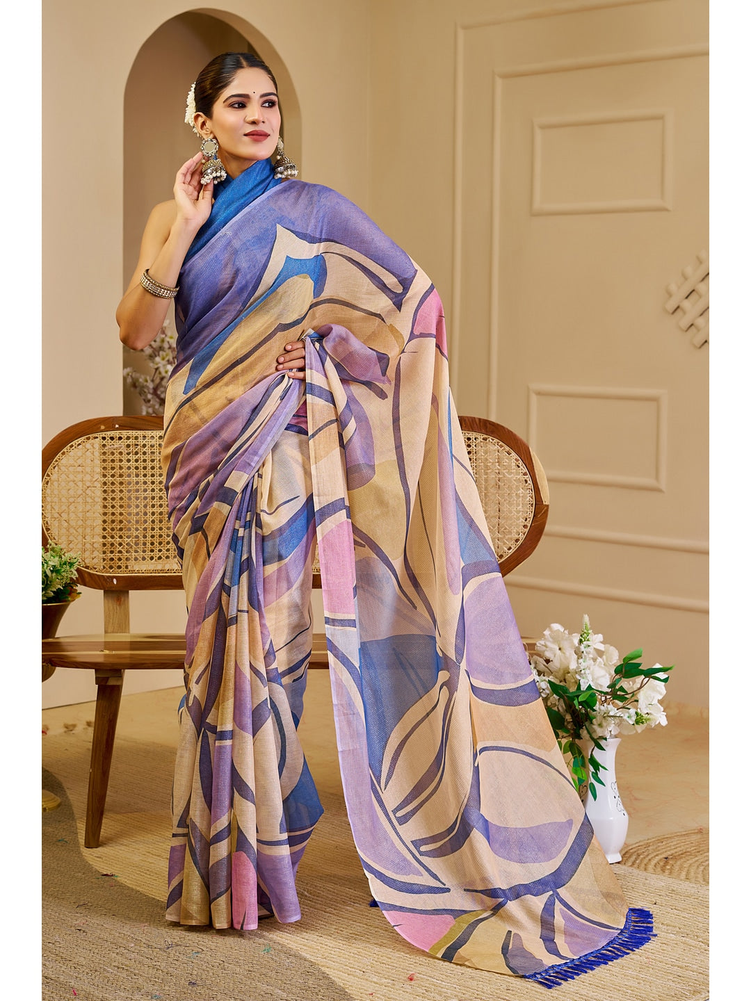 Peachmode Purple Pure Cotton Saree - Image 2