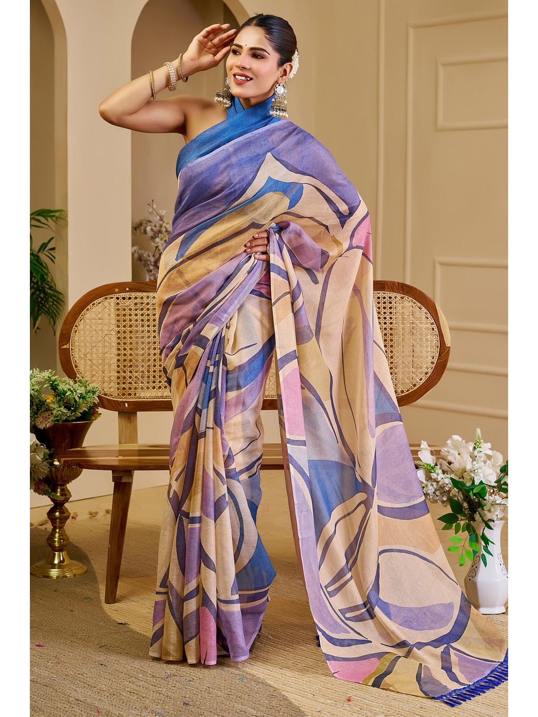 Peachmode Purple Pure Cotton Saree - Image 3