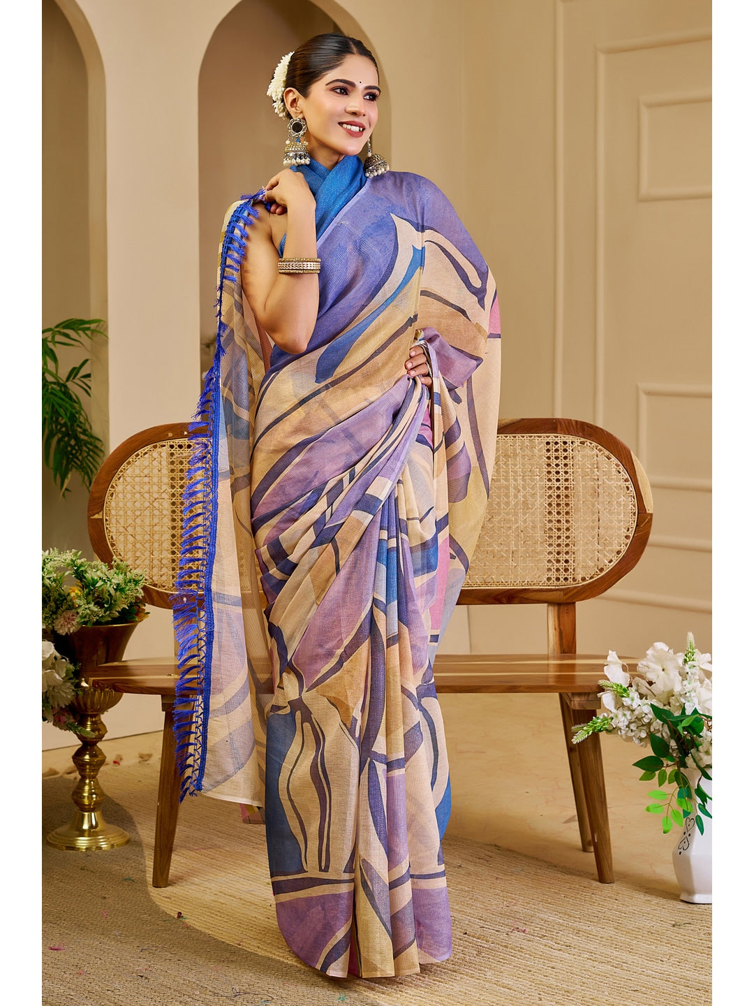 Peachmode Purple Pure Cotton Saree - Image 4