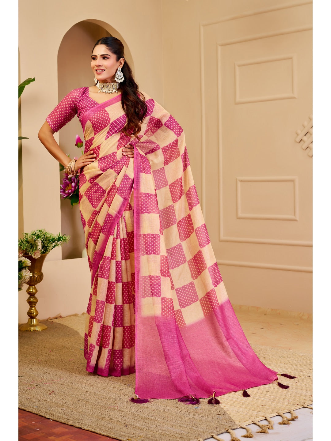 Peachmode Magenta Pure Cotton Saree - Image 1