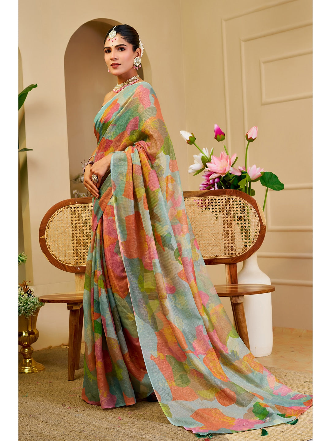Peachmode Green Pure Cotton Saree - Image 2