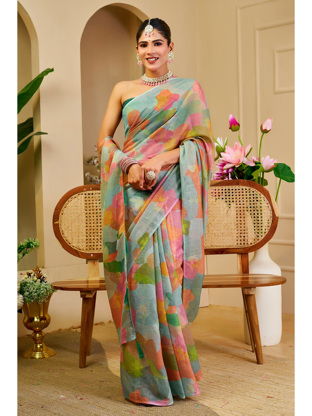 Peachmode Green Pure Cotton Saree - Image 3