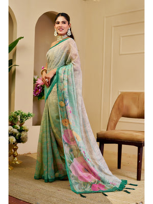 Peachmode Green Pure Cotton Saree - Image 2