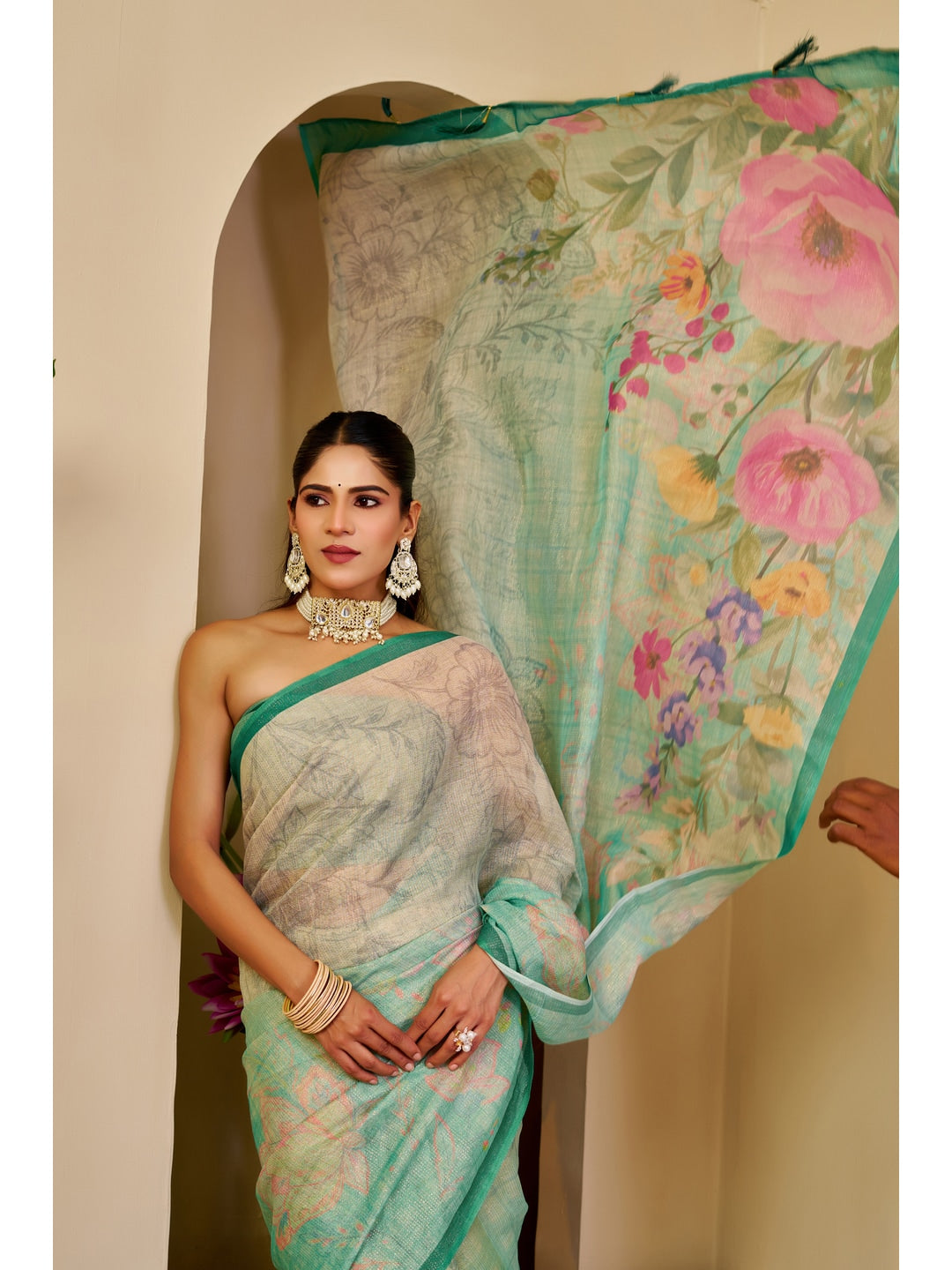 Peachmode Green Pure Cotton Saree - Image 4