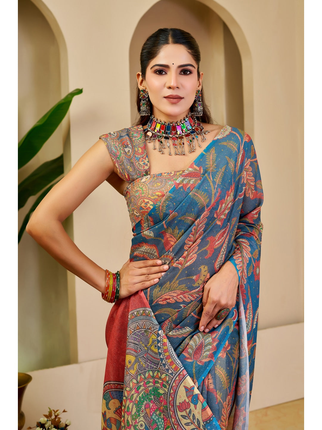 Peachmode Blue Pure Cotton Saree - Image 4
