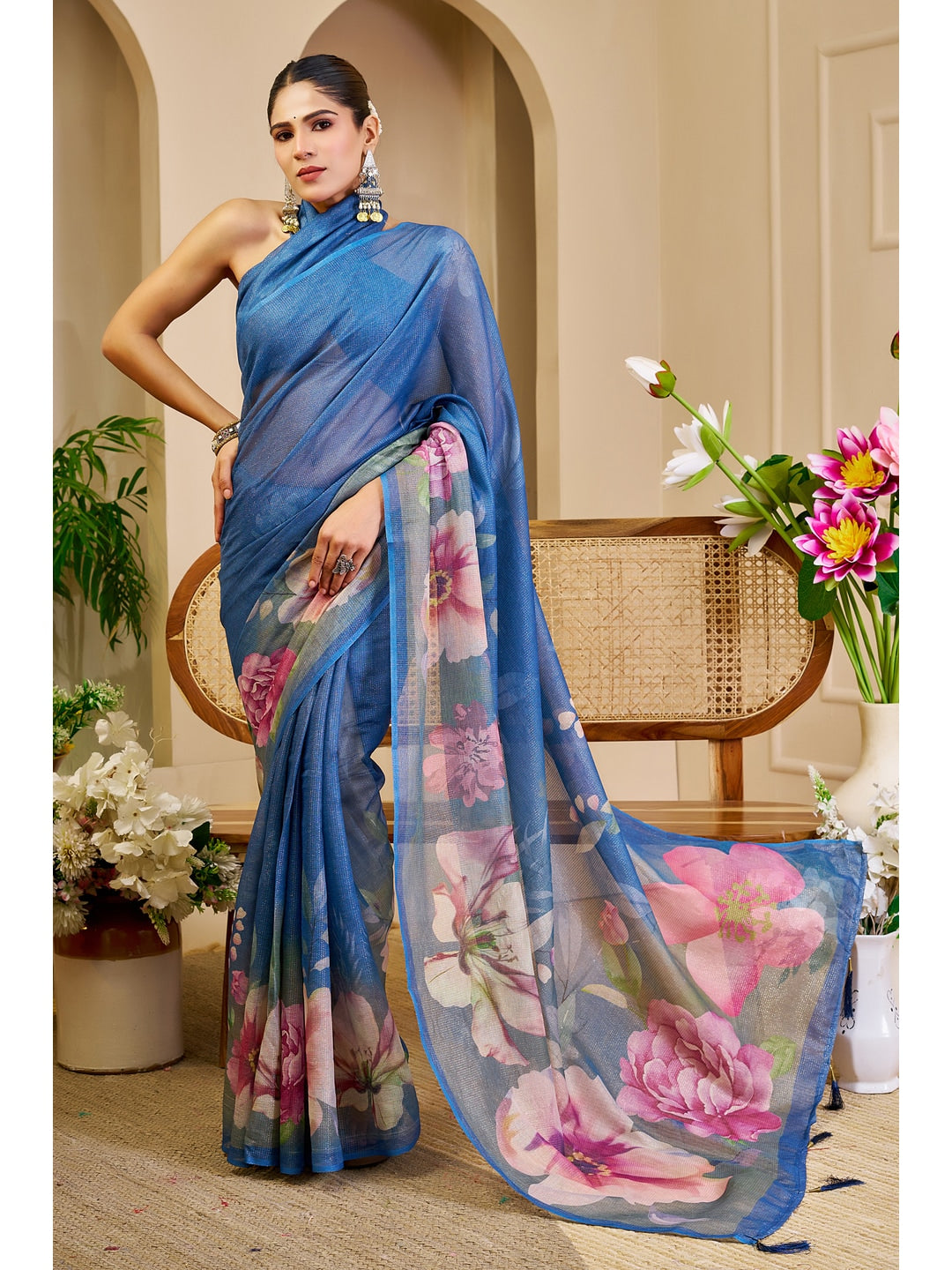 Peachmode Blue Pure Cotton Saree - Image 2