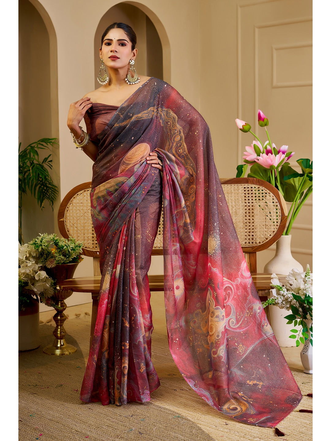 Peachmode Burgundy Pure Cotton Saree - Image 1