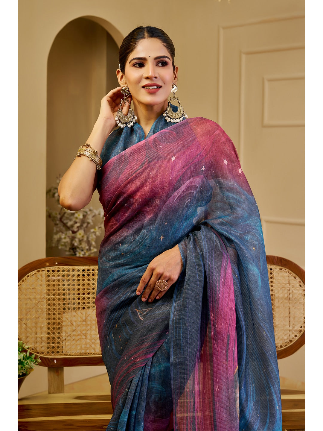 Peachmode Blue Pure Cotton Saree - Image 4