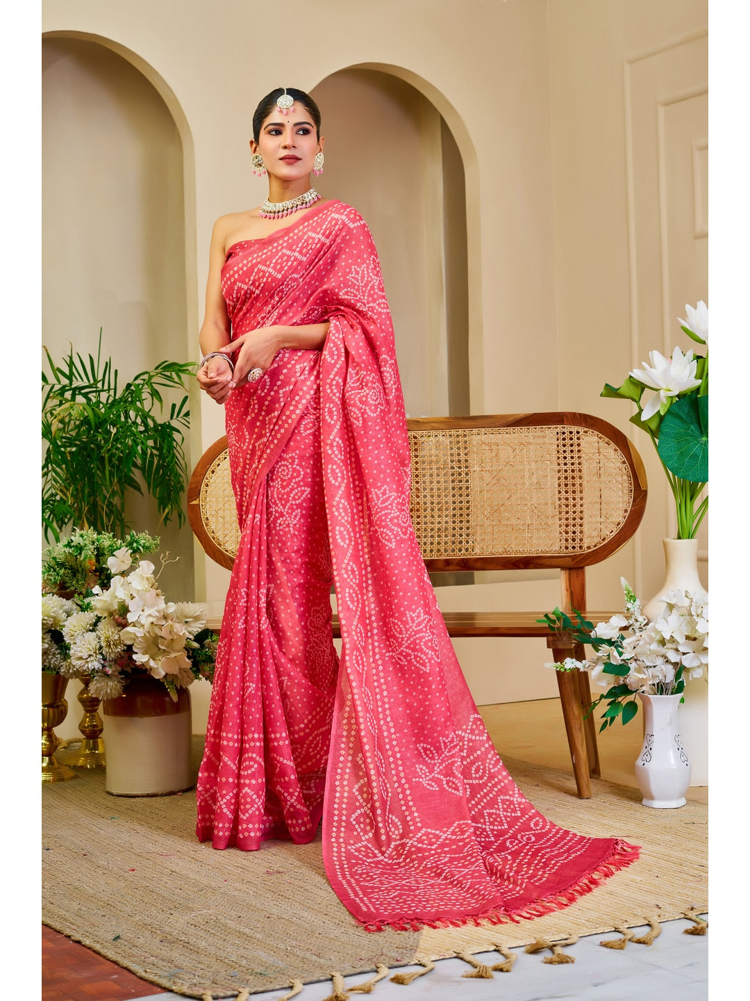 Peachmode Pink Pure Cotton Saree - Image 1