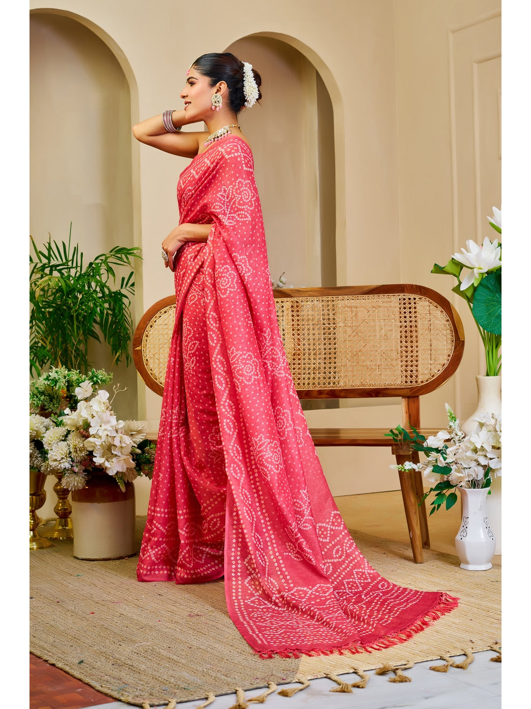 Peachmode Pink Pure Cotton Saree - Image 2