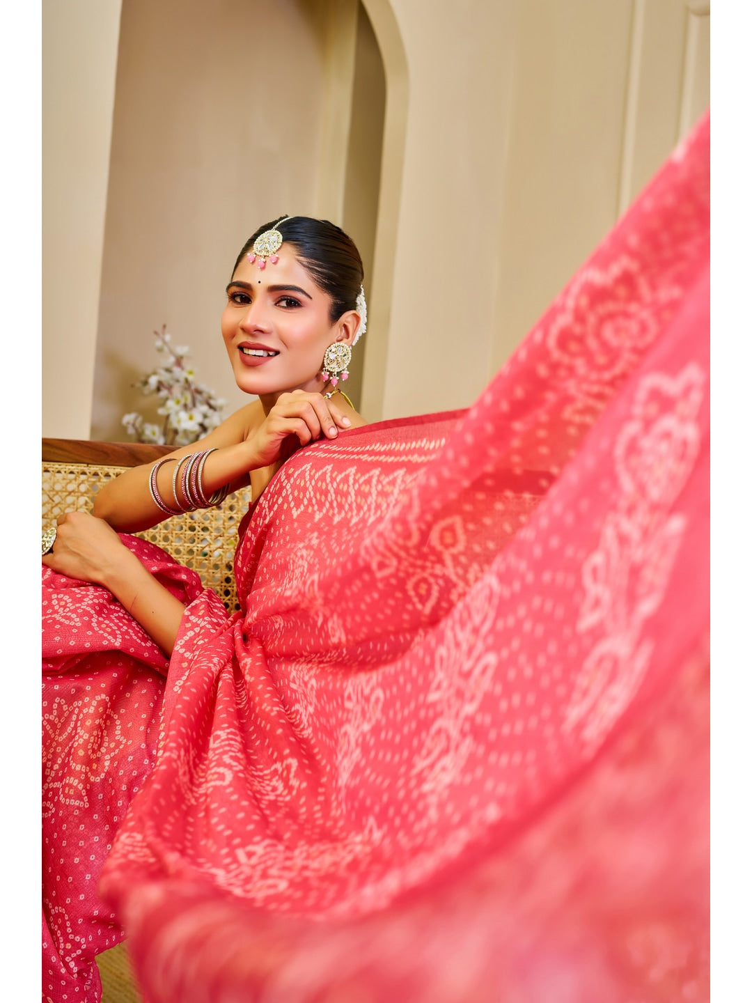 Peachmode Pink Pure Cotton Saree - Image 4