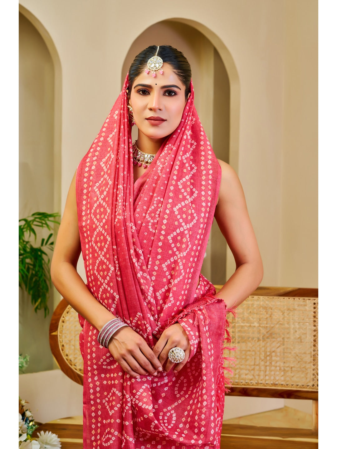 Peachmode Pink Pure Cotton Saree - Image 5
