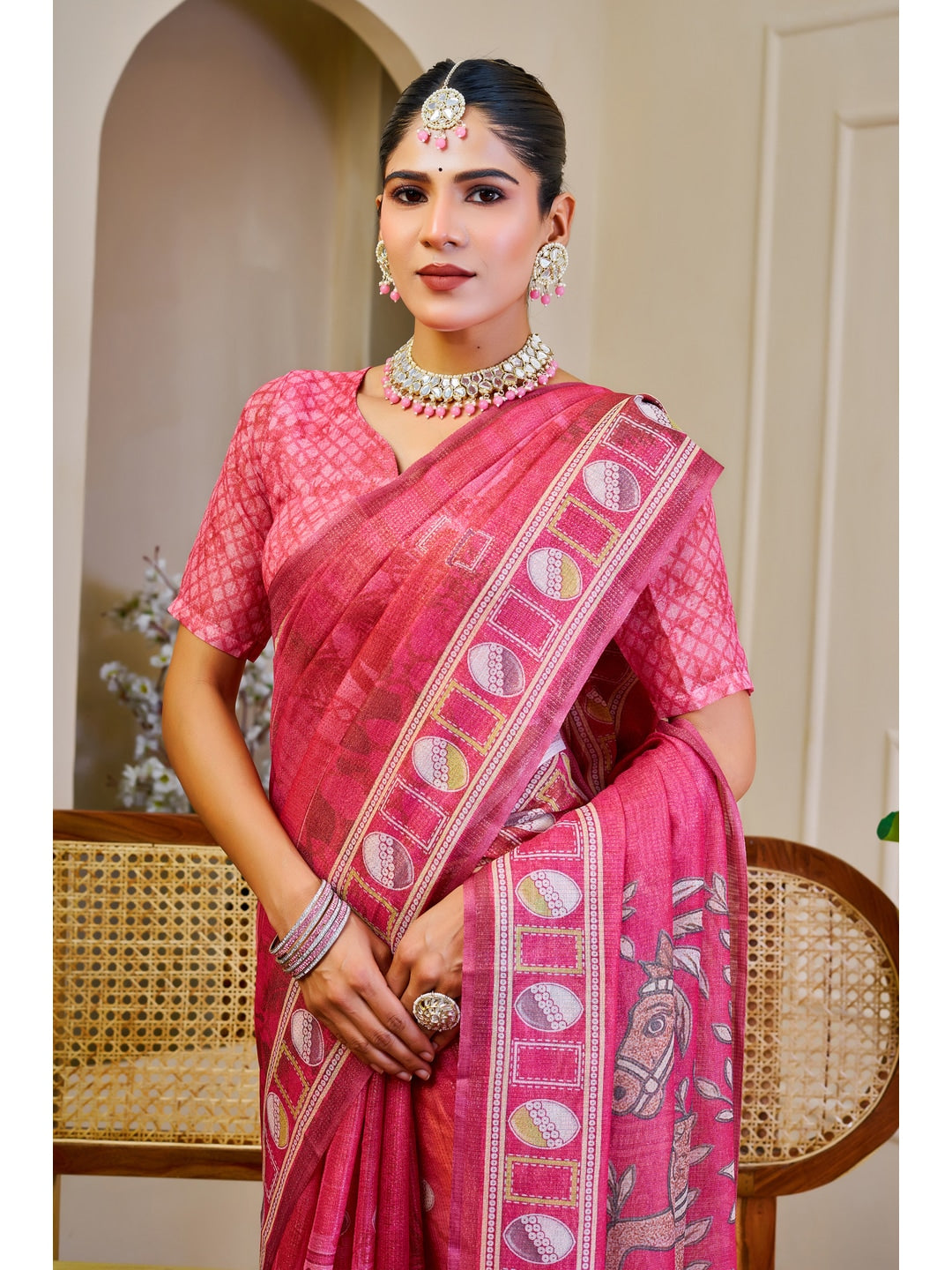 Peachmode Pink Pure Cotton Saree - Image 3