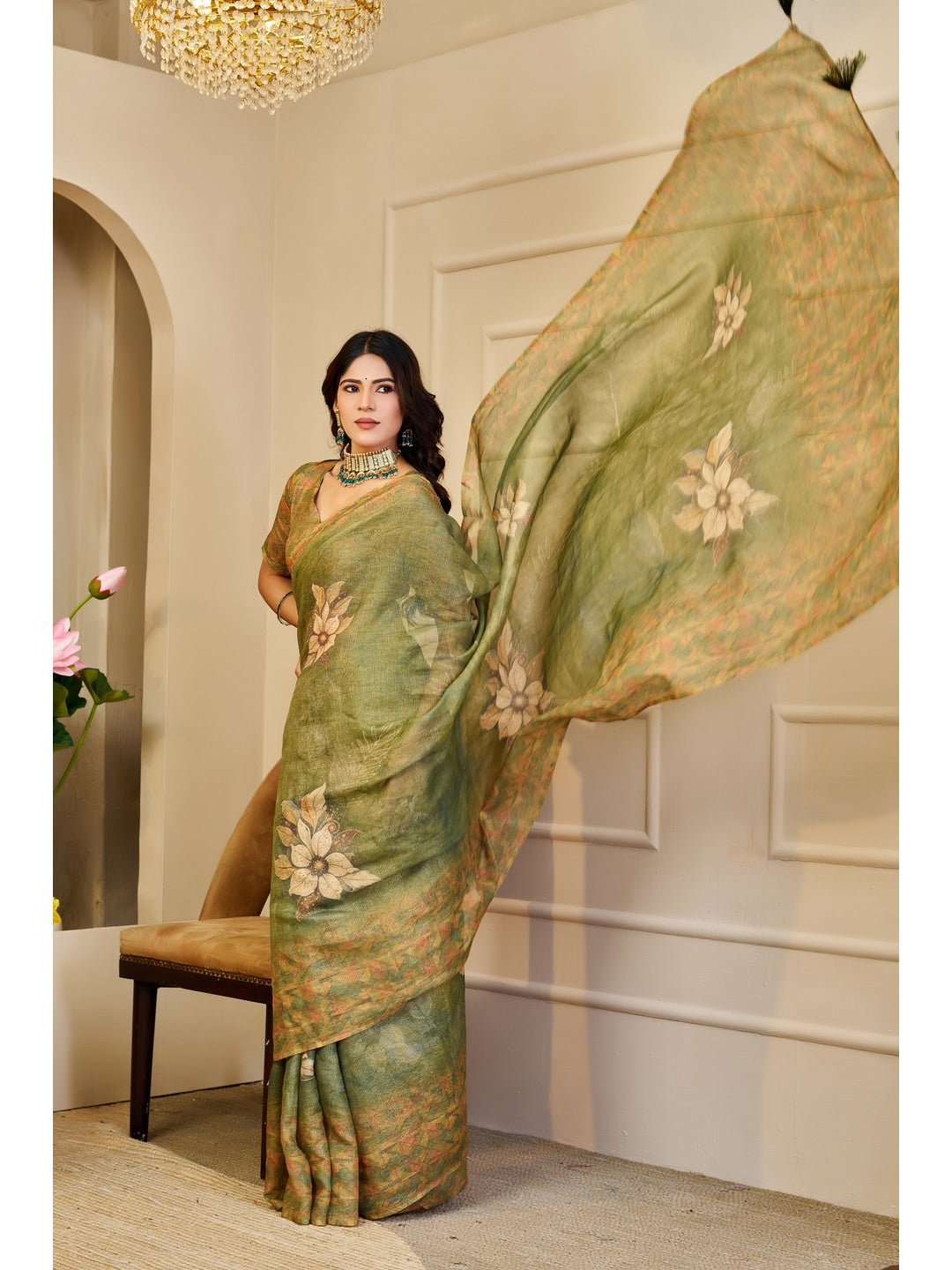 Peachmode Green Pure Cotton Saree - Image 3