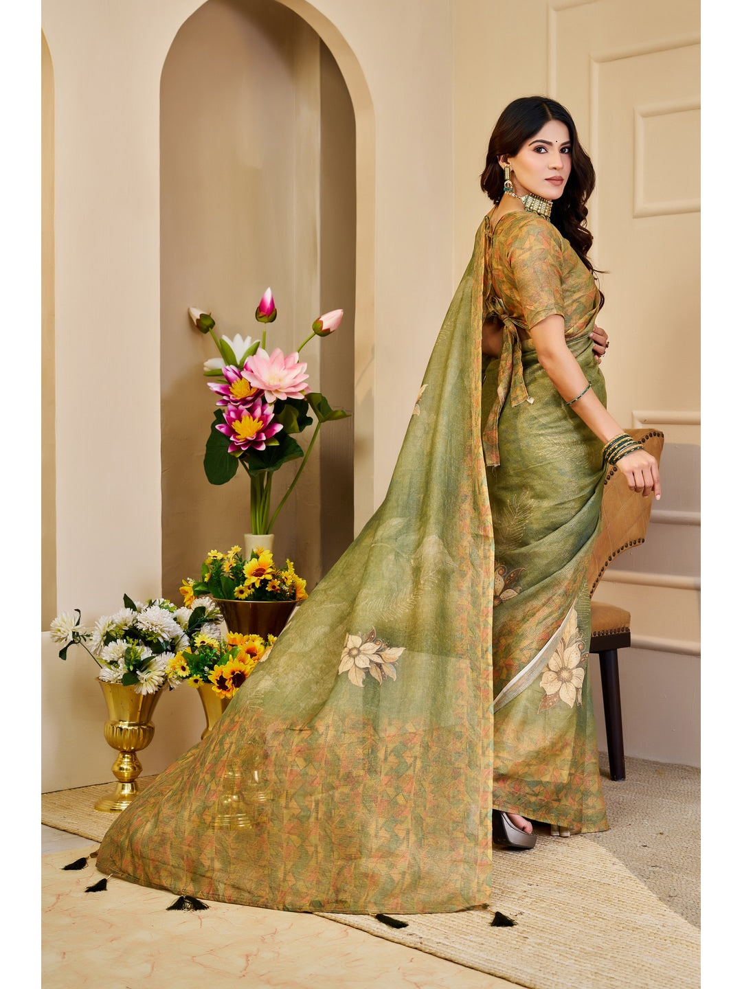 Peachmode Green Pure Cotton Saree - Image 4
