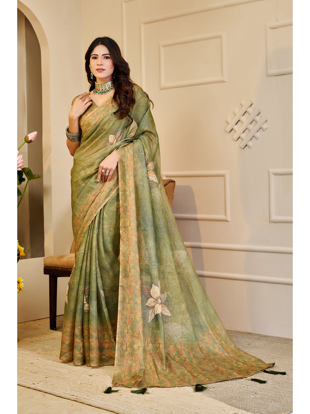 Peachmode Green Pure Cotton Saree - Image 5