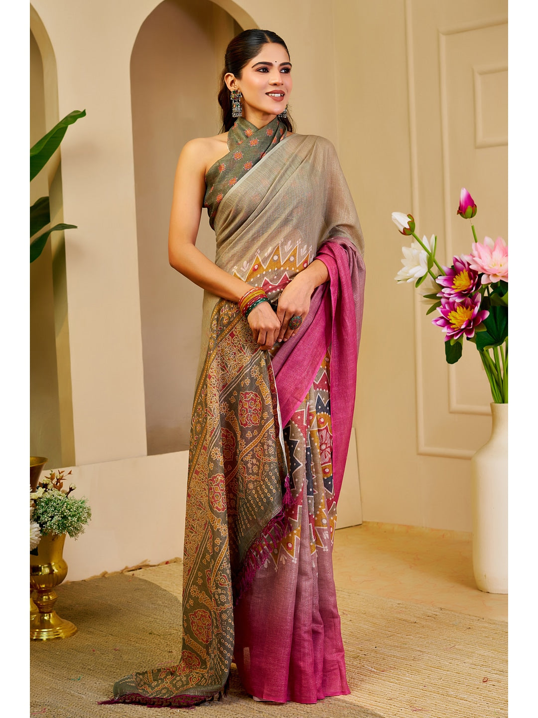 Peachmode Grey Pure Cotton Saree - Image 3