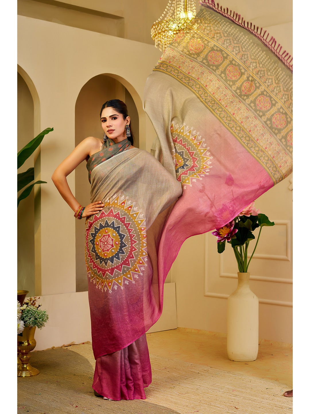 Peachmode Grey Pure Cotton Saree - Image 4