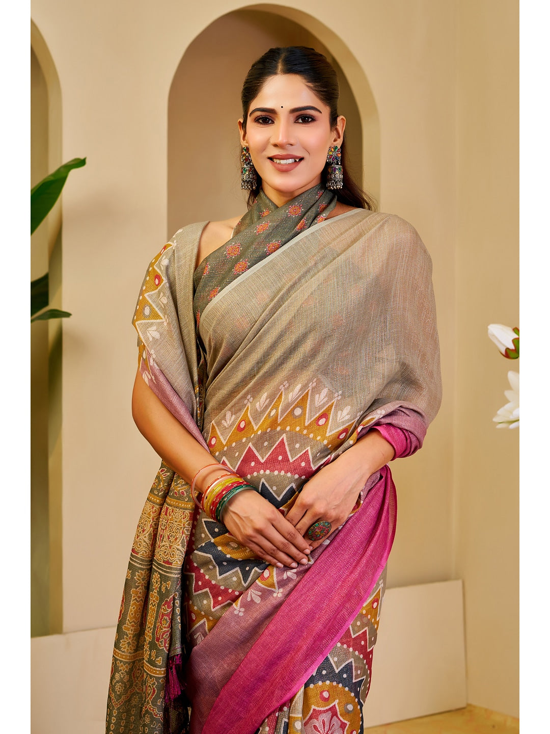 Peachmode Grey Pure Cotton Saree - Image 5