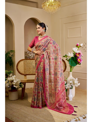 Peachmode Pink Pure Cotton Saree - Image 2