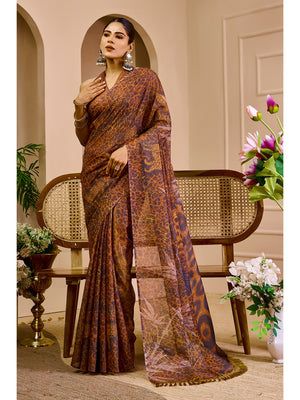 Peachmode Brown Pure Cotton Saree - Image 1