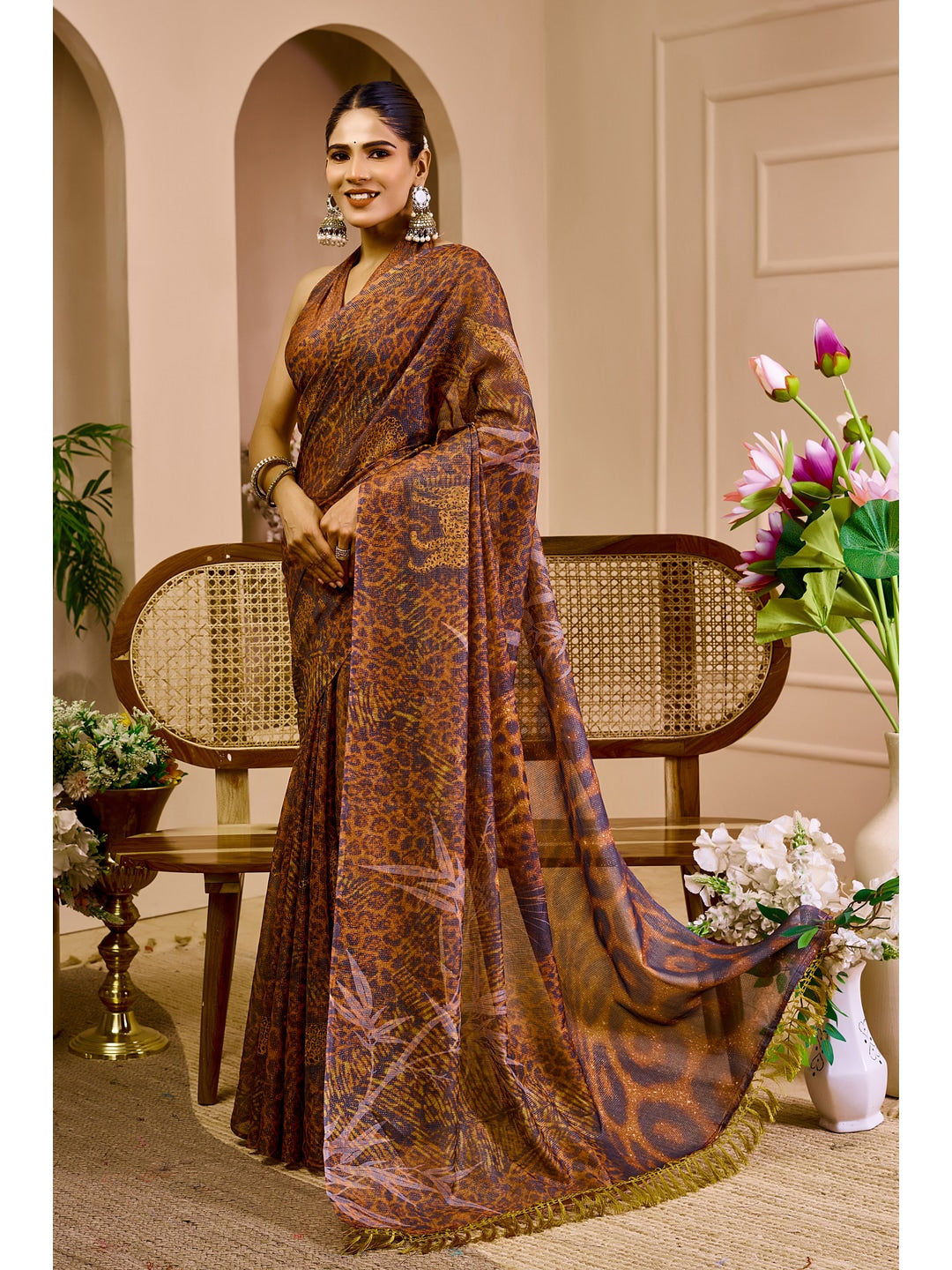 Peachmode Brown Pure Cotton Saree - Image 2