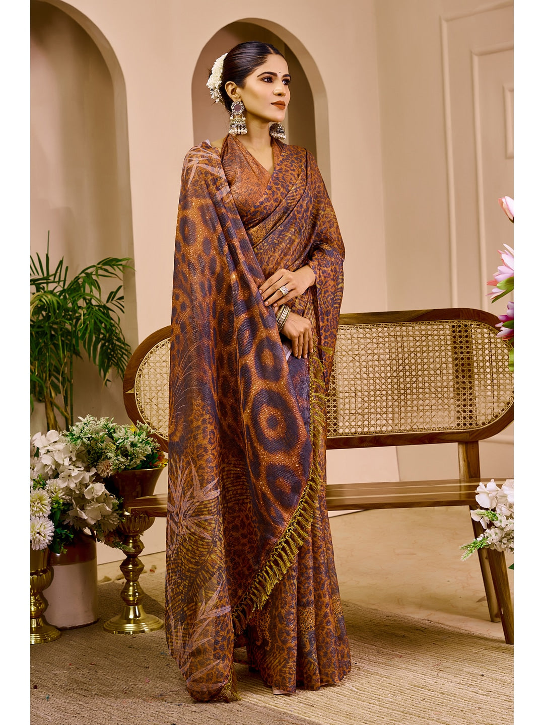 Peachmode Brown Pure Cotton Saree - Image 3