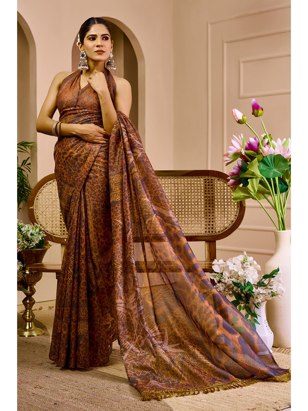Peachmode Brown Pure Cotton Saree - Image 4