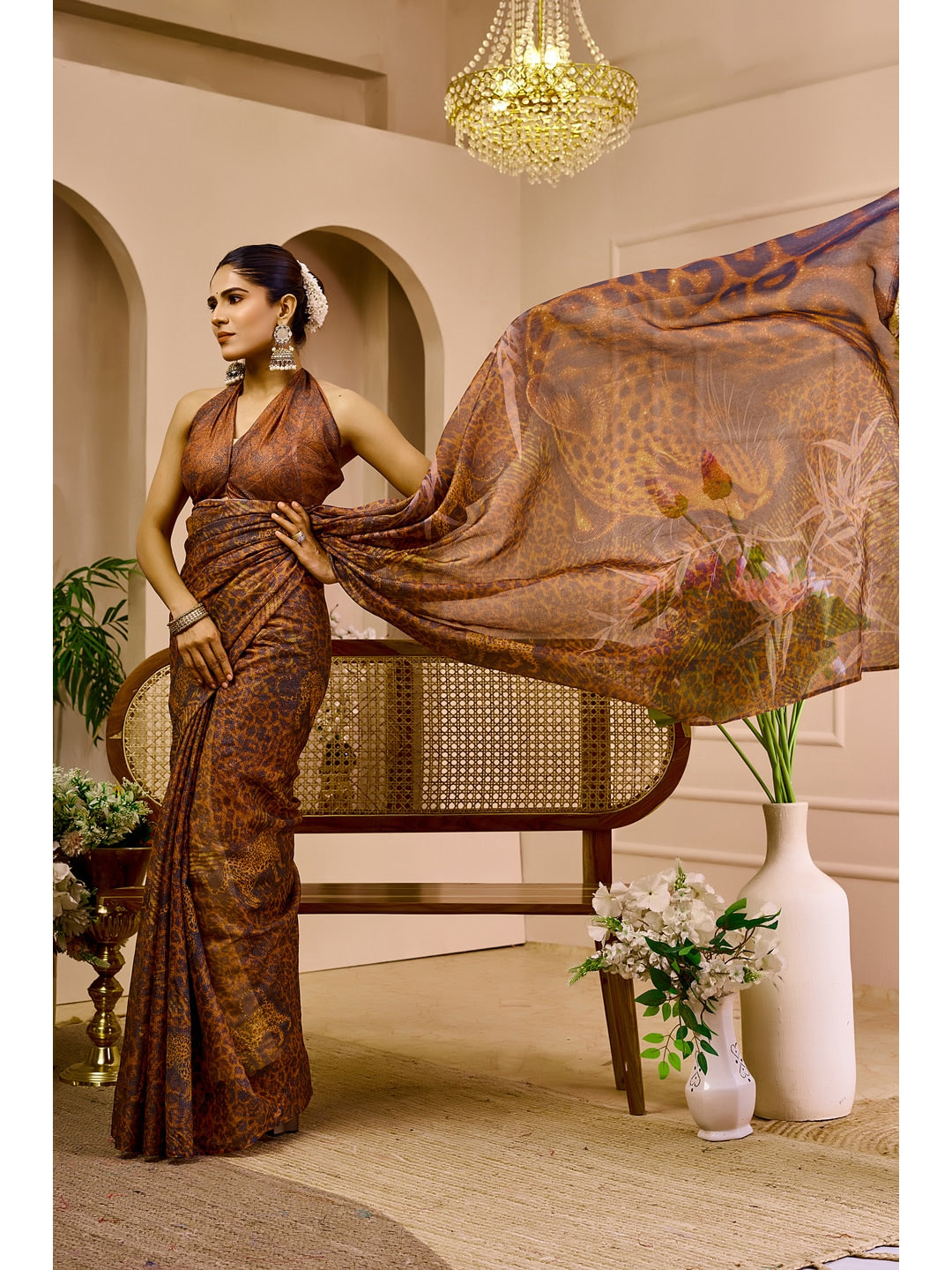 Peachmode Brown Pure Cotton Saree - Image 5