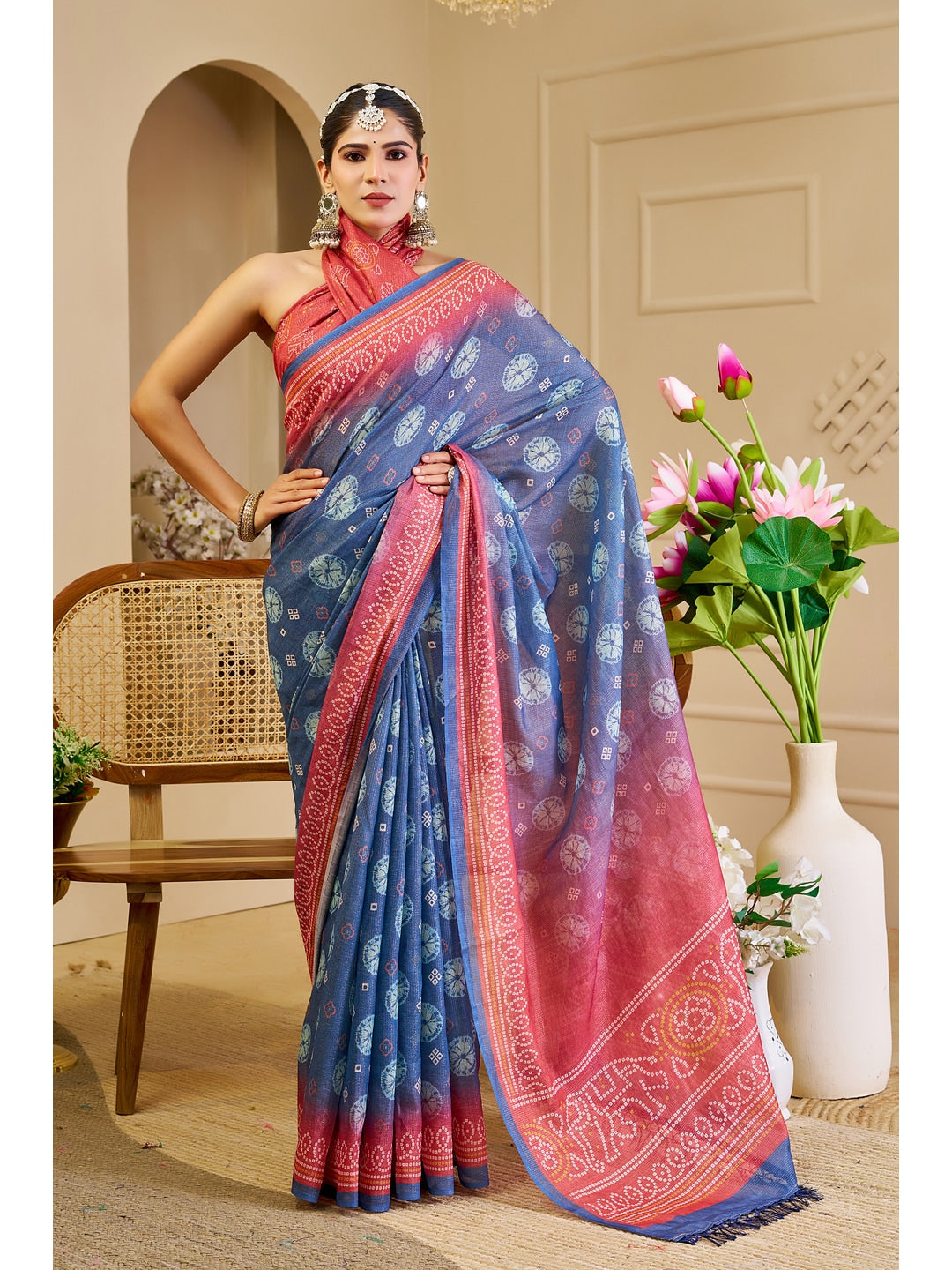 Peachmode Blue Pure Cotton Saree - Image 2