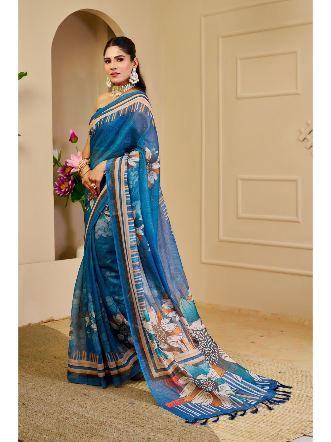 Peachmode Blue Pure Cotton Saree - Image 2