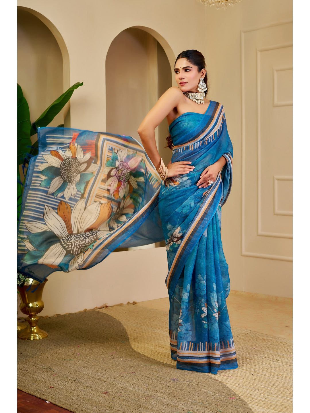 Peachmode Blue Pure Cotton Saree - Image 5