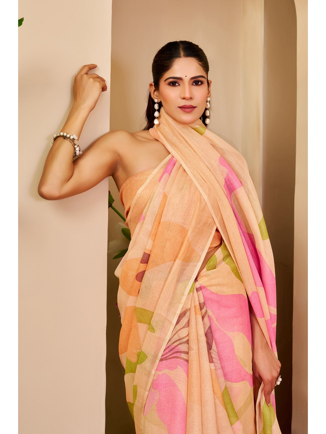 Peachmode Pink Pure Cotton Saree - Image 4
