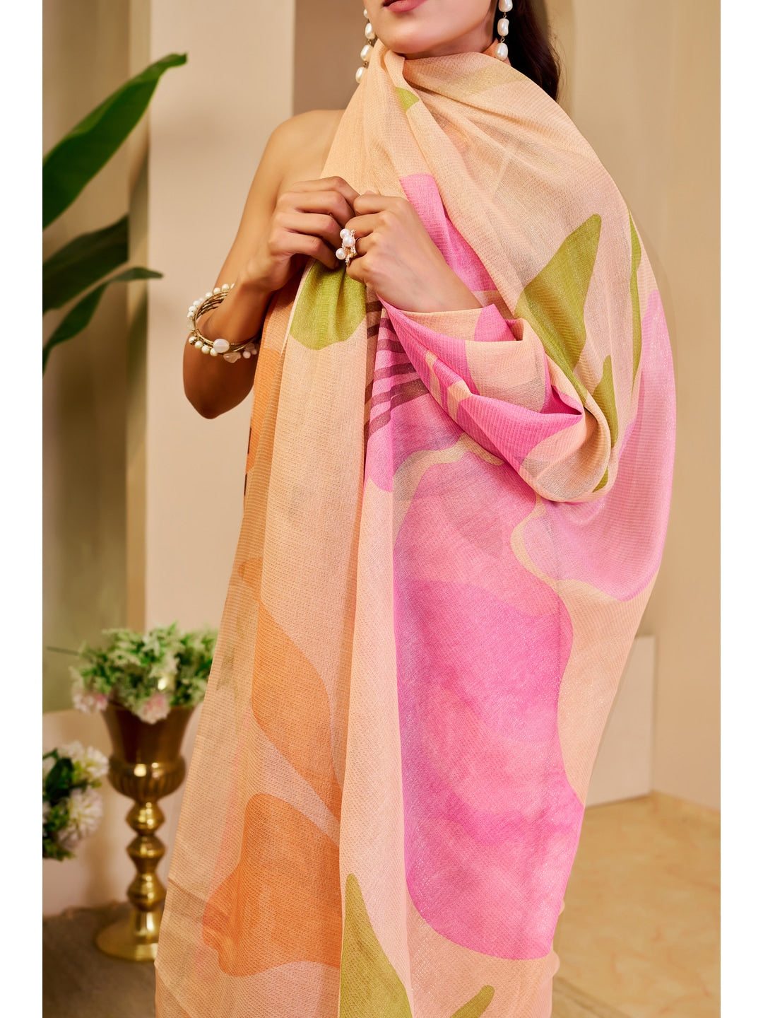 Peachmode Pink Pure Cotton Saree - Image 5