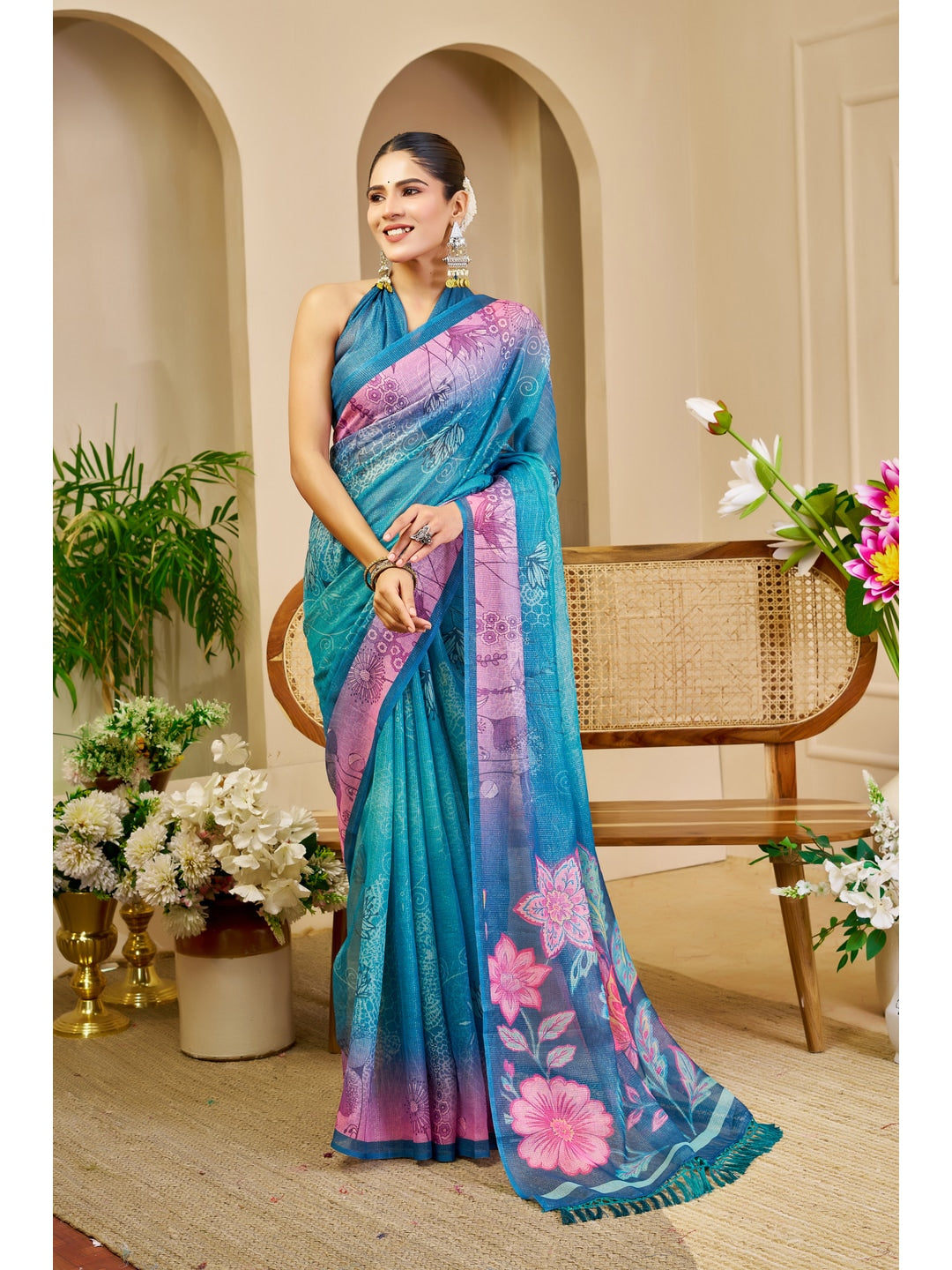 Peachmode Green Pure Cotton Saree - Image 1