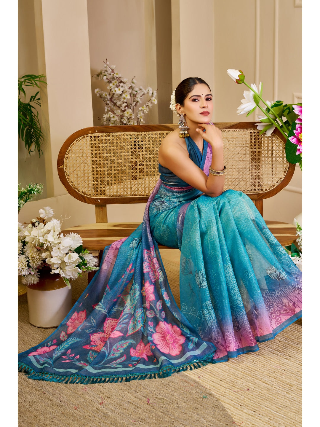Peachmode Green Pure Cotton Saree - Image 5