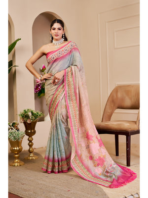 Peachmode Grey Pure Cotton Saree - Image 1