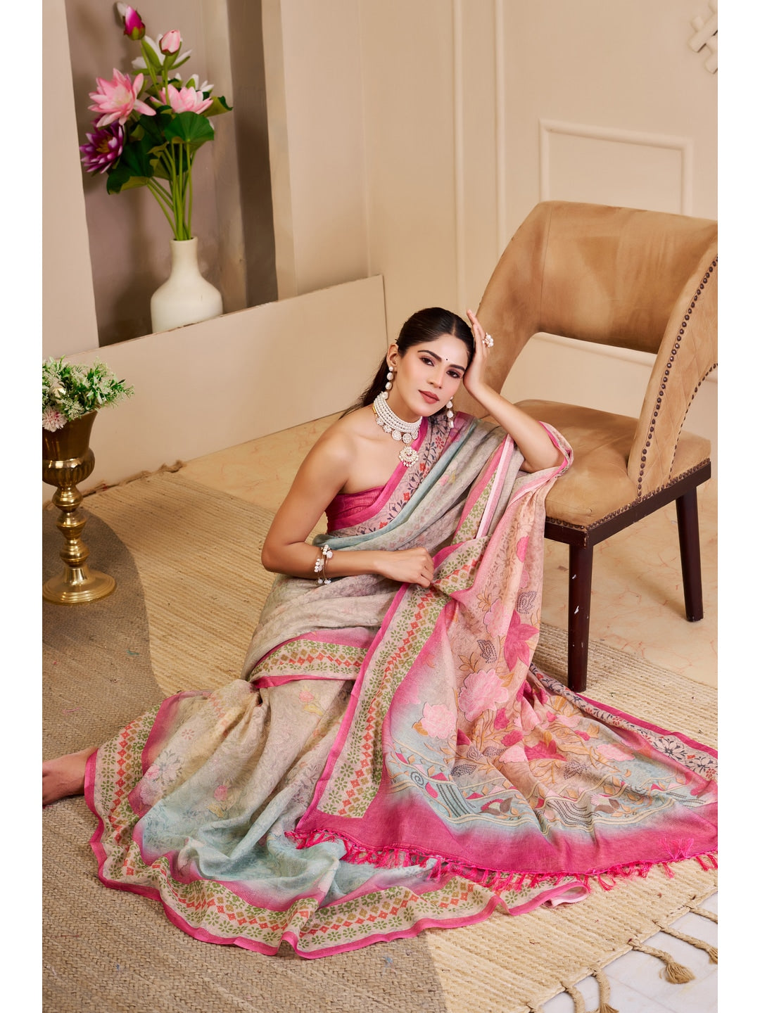 Peachmode Grey Pure Cotton Saree - Image 3