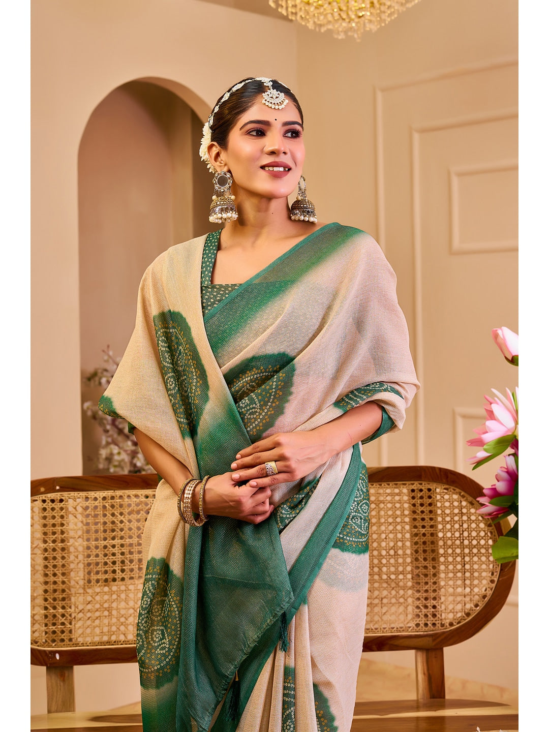 Peachmode Green Pure Cotton Saree - Image 5