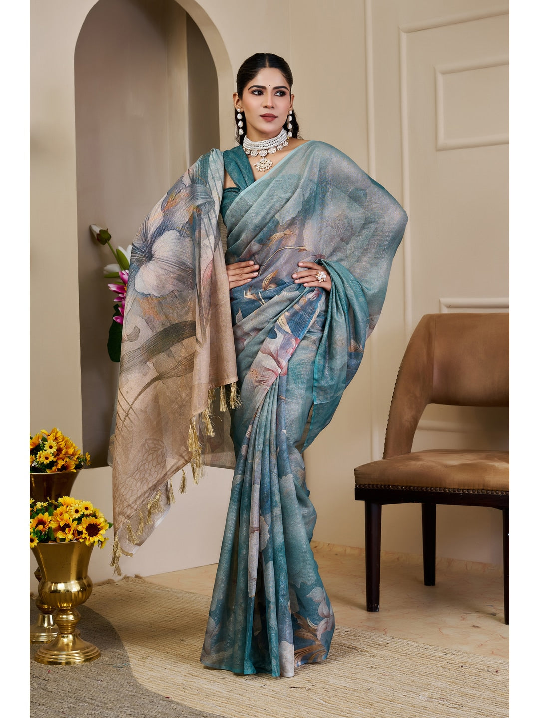 Peachmode Blue Pure Cotton Saree - Image 3